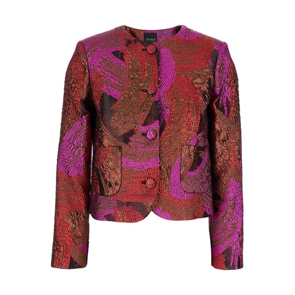 Plain Women Broccato Lurex Collarless Jacket